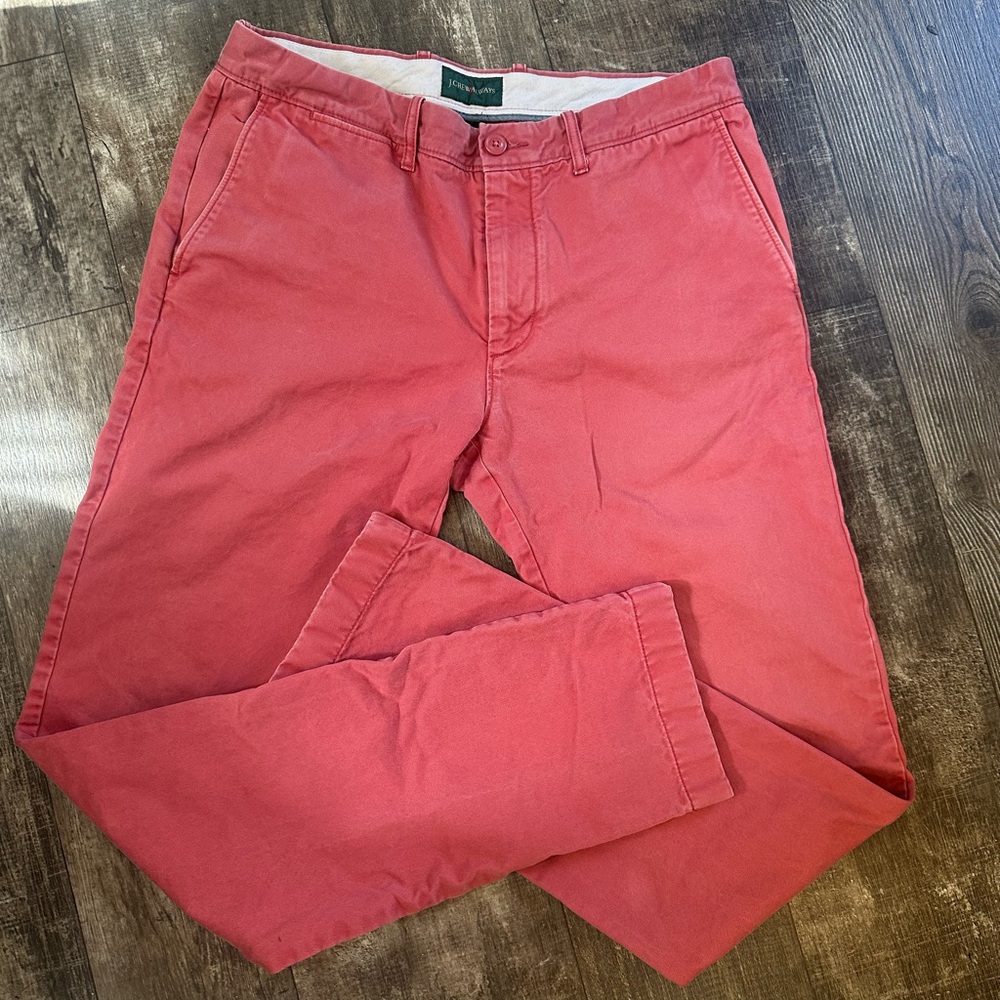 J. Crew Men's 484 Slim-Fit Stretch Coral-Red Chino Pants Size 32/34